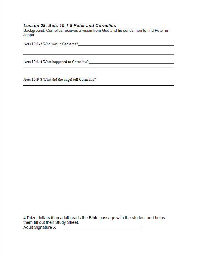 Bible Study Sheet Questions: Study the Bible with children, study the Bible with youth